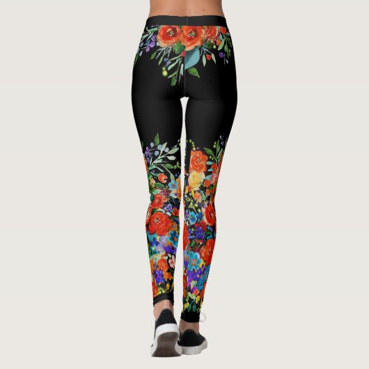 Zuckerschädel mit Blumen Leggings (Rückseite)