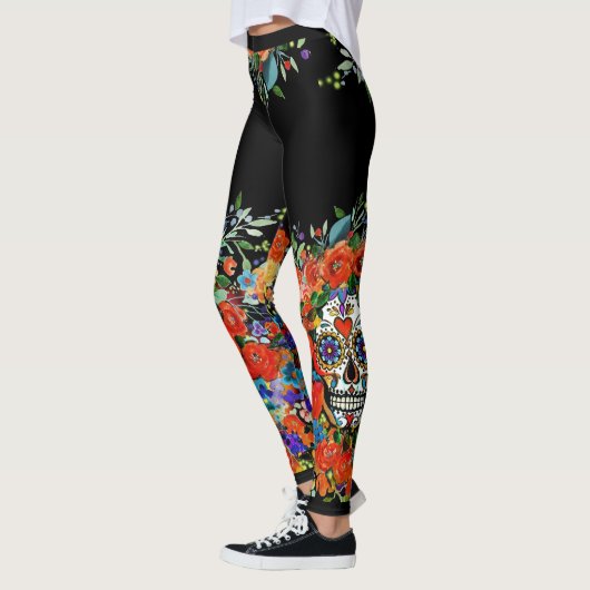Zuckerschädel mit Blumen Leggings (Links)