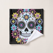 Zuckerschädel mit bunten Blume Badhandtuch Set (Waschlappen)