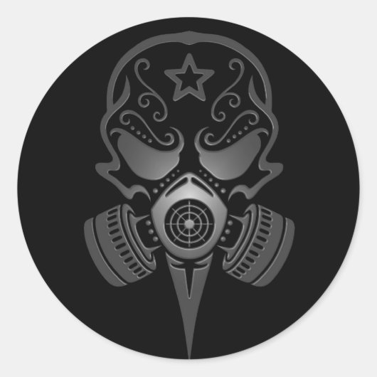 Zuckerschädel mit Gasmaske Runder Aufkleber (Vorderseite)