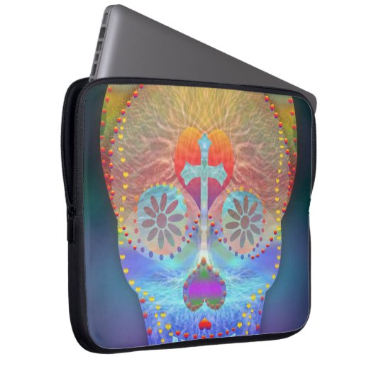 Zuckerschädel mit Regenbogen farbigem Hintergrund Laptopschutzhülle (Vorne Rechts)