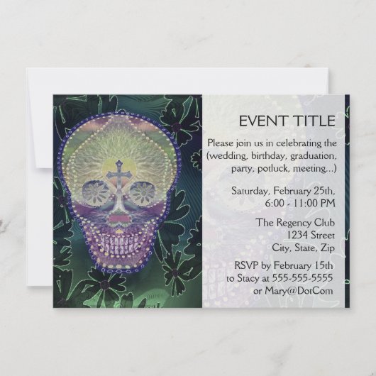 Zuckerschädel mit Regenbogenfarben, Herz Einladung (Vorderseite)