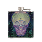 Zuckerschädel mit Regenbogenfarben, Herzen Flachmann (Rückseite)