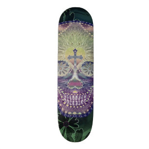 Zuckerschädel mit Regenbogenfarben, Herzen Skateboard