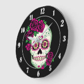 Zuckerschädel mit Rose Große Wanduhr (Winkel)