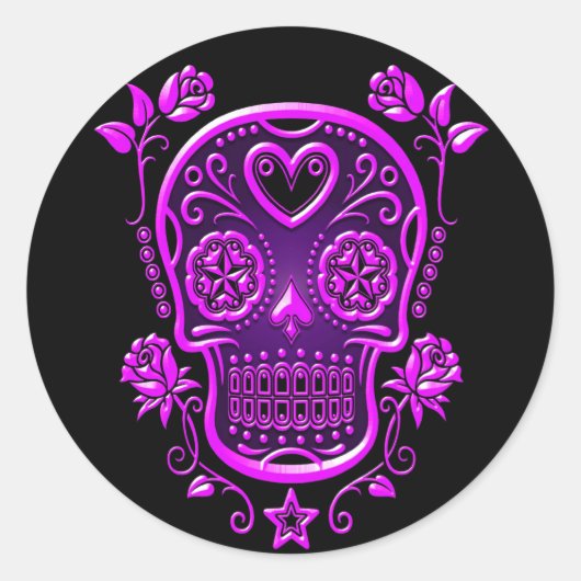 Zuckerschädel mit Rose, lila Runder Aufkleber (Vorderseite)