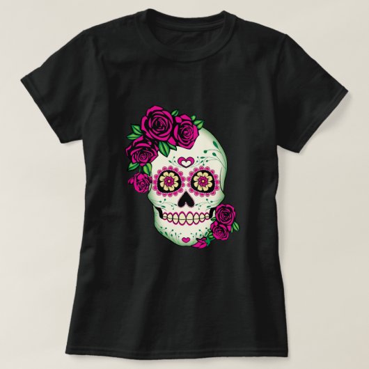 Zuckerschädel mit Rose T-Shirt (Design vorne)