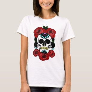 Zuckerschädel mit Roten Rosen T-Shirt