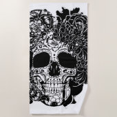 Zuckerschädel mit schwarz-weißen Blume Strandtuch (Vorderseite)