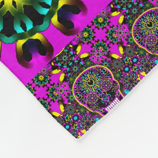 Zuckerschädel-Neon-Rosa Fleecedecke (Ecke)