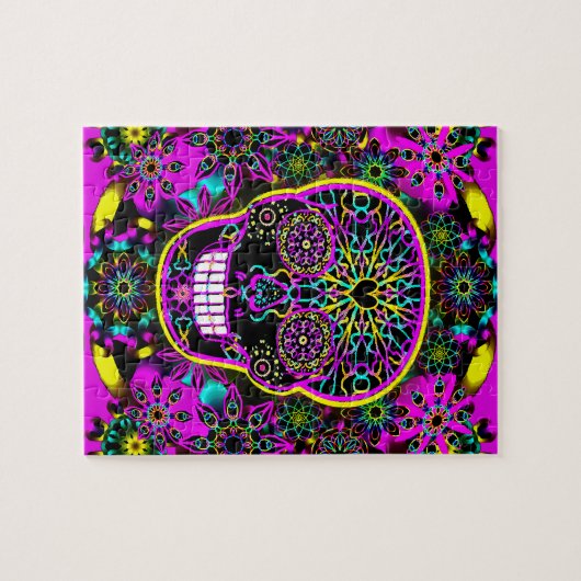 Zuckerschädel-Neon-Rosa Puzzle (Horizontal)