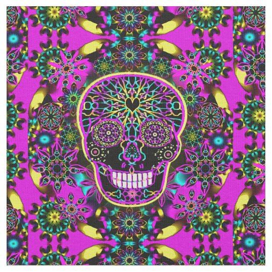 Zuckerschädel-Neon-Rosa Stoff (Nahaufnahme)