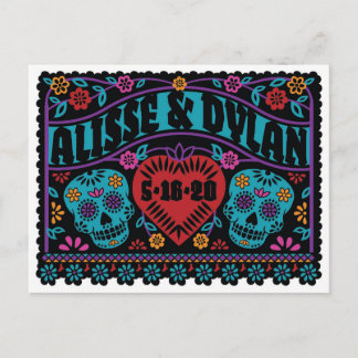 Zuckerschädel Papel Picado Stil Save-the-Date-Kart Ankündigungspostkarte