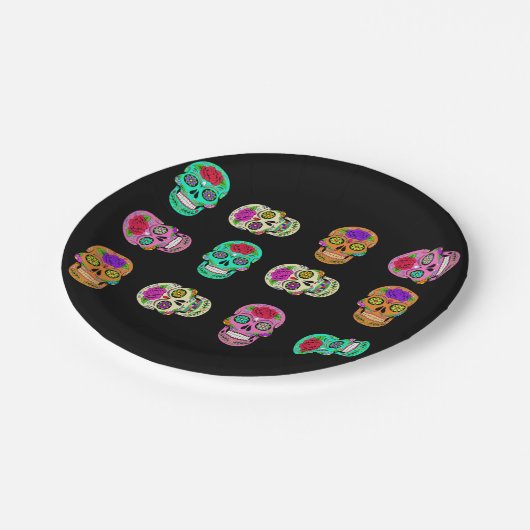 Zuckerschädel Pappteller (Schrägansicht)