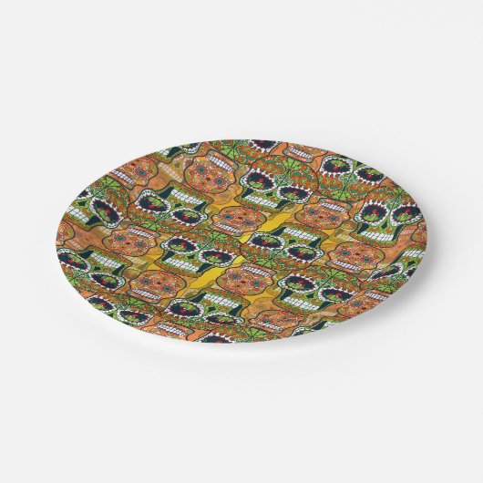 Zuckerschädel Pappteller (Schrägansicht)