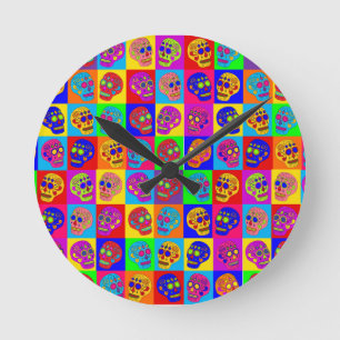 Zuckerschädel Quadrate Runde Wanduhr