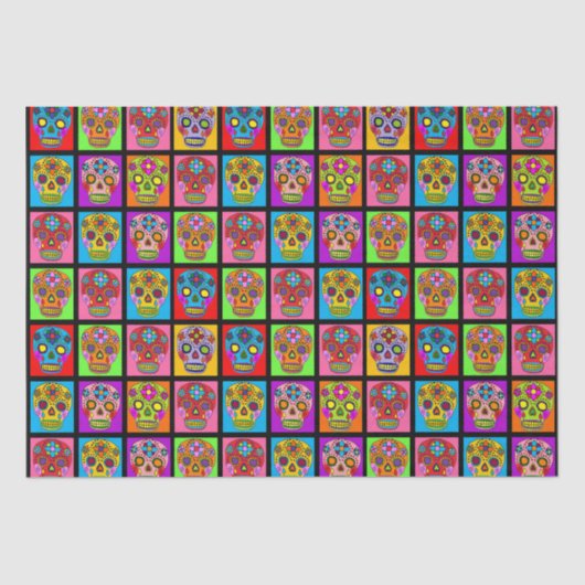 Zuckerschädel-Quadrate Seidenpapier (Vorderseite)