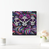 Zuckerschädel Quadratische Wanduhr (Zuhause)