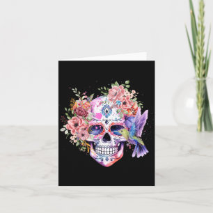 Zuckerschädel Retro-Blume mit Kolibri Karte