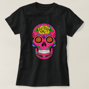 Zuckerschädel-Ringelblume Dia de Los Muertos Pink T-Shirt