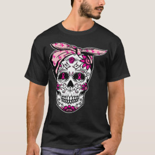 Zuckerschädel Rosa Band Brustkrebs-Bewusstsein Coo T-Shirt