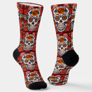 Zuckerschädel Rosa rote Rosen Feiertage Unisex Socken