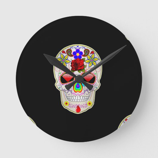 Zuckerschädel Runde Wanduhr (Vorderseite)