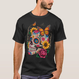 Zuckerschädel Schmetterling Tag der Toten Hallowee T-Shirt
