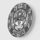 Zuckerschädel Schwarz und Weiß Große Wanduhr (Winkel)