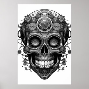 Zuckerschädel Schwarz + Weiß Bild auf einem Wandpo Poster