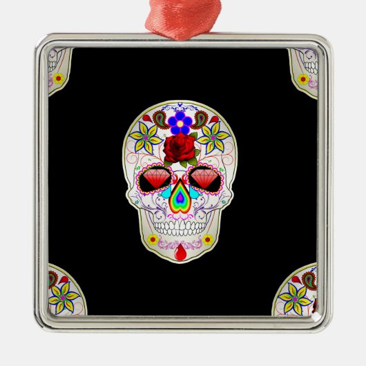 Zuckerschädel Silbernes Ornament (Vorne)