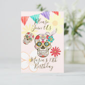 Zuckerschädel Soft Peach Rose Hippy Floral Einladu Einladung (Stehend Vorderseite)