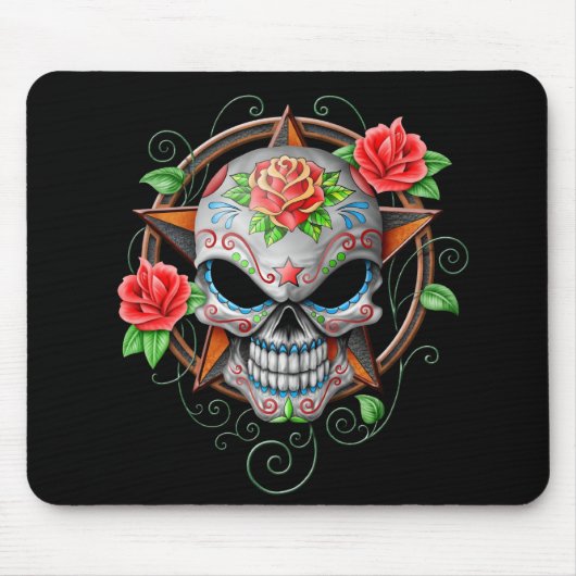 Zuckerschädel-Stern, schwarz Mousepad (Vorne)