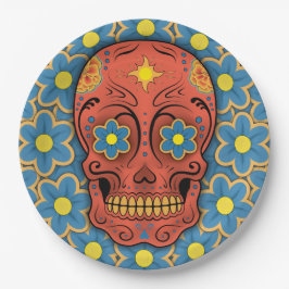 Zuckerschädel - Tag der Toten (Blaue Milchsorten) Pappteller