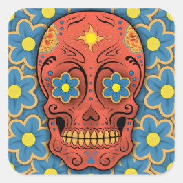 Zuckerschädel - Tag der Toten (Blaue Milchsorten) Quadratischer Aufkleber