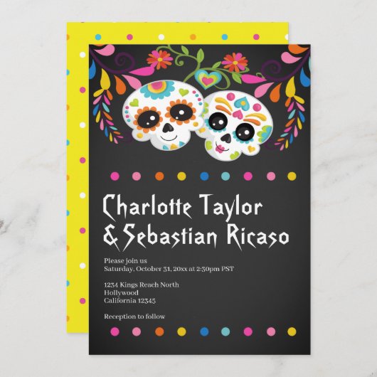 Zuckerschädel Tag der toten Fun bunten Hochzeit Einladung (Vorne/Hinten)
