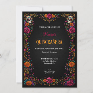 Zuckerschädel Tag der Toten Thema Quinceanera Einladung