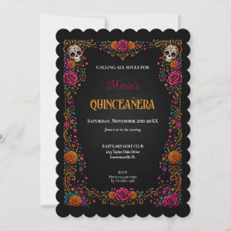 Zuckerschädel Tag der Toten Thema Quinceanera Einladung