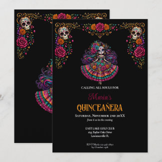 Zuckerschädel Tag der Toten Thema Quinceanera Einladung