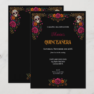 Zuckerschädel Tag der Toten Thema Quinceanera Einladung