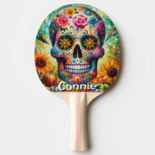 Zuckerschädel Tag des toten Blütens Personalisiert Tischtennis Schläger