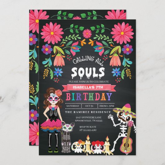 Zuckerschädel-Tag des Toten Halloween Einladung (Vorne/Hinten)