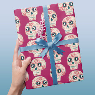 Zuckerschädel Tag des Toten Magenta Rosa Geschenkpapier
