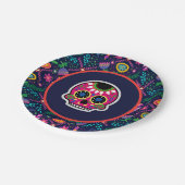 Zuckerschädel und Blume Dias de los Muertos Pappteller (Schrägansicht)