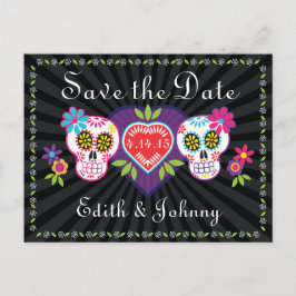 Zuckerschädel und Blume Save the Date Ankündigungspostkarte