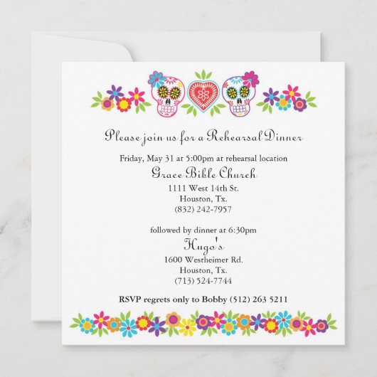 Zuckerschädel und Blume zum Hochzeitsfeiern Einladung (Vorderseite)