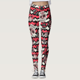 Zuckerschädel-und -Blumen-Muster Leggings