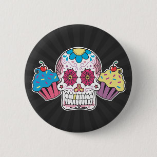 Zuckerschädel und -kleine Kuchen Button