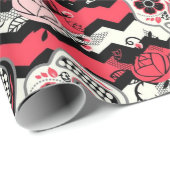 Zuckerschädel und -muster für Blume Geschenkpapier (Rolleneckpunkt)