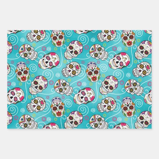 Zuckerschädel und Wirbel Drei Farben ID725 Geschenkpapier Set (Vorderseite 2)